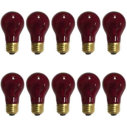 Royal Designs, Inc LB-5013-10 LB-5013-10 Royal Designs Clear Glass 15 Watts Red Incandescent A15 Light Bulbs, E26 Medium Brass Base, 130V, Set of 10, 10 Piece