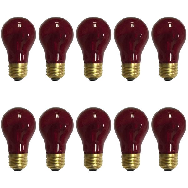 Royal Designs, Inc LB-5013-10 LB-5013-10 Royal Designs Clear Glass 15 Watts Red Incandescent A15 Light Bulbs, E26 Medium Brass Base, 130V, Set of 10, 10 Piece