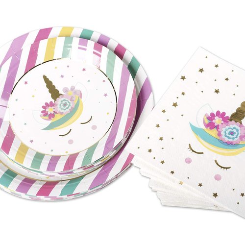 Andaz Press Tableware Unicorn Party Plates and Napkins Set, 24 Piece Set 9-Inch Plates, 7-Inch Plates, and Bulk 40-Pack 6.5-Inch Lunch Napkins, Unicorn, Princess, Pony Birthday Party Decorations Kit