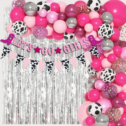 137Pcs Disco Cowgirl Party Decorations, Bachelorette Cowgirl Balloons Hot Pink Balloon Garland Arch Kit Let's Go Girls Banner Western 2000s 90s 80s Birthday Party Supplies