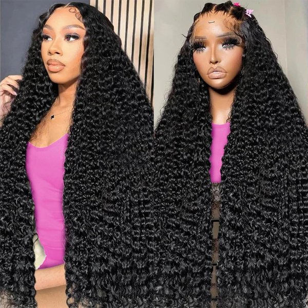 RAYFOG 28 Inch Deep Wave Lace Front Wigs Human Hair 13x4 Deep Curly Human Hair Wig Pre Plucked 180% Density HD Transparent Lace Front Wigs Human Hair for Women Deep Wave Frontal Wigs with Baby Hair