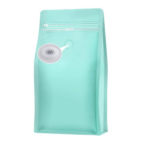 REMTAP Coffee Bags with Valve(50pcs,16oz) Tiffany Blue High Barrier Aluminumed Foil Flat Bottom Standing Coffee Beans Storage Bags,Reusable Heat Sealable Side Zipper Pouches for Home or Store
