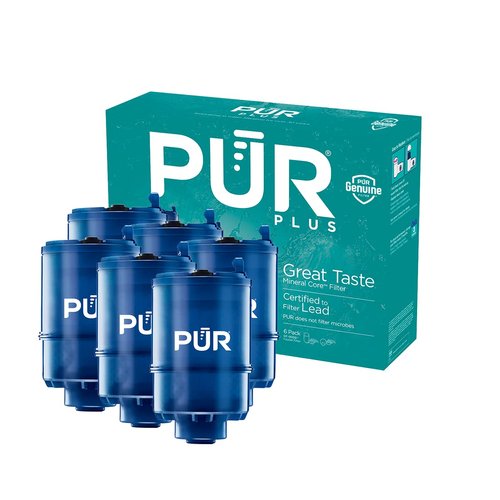 PUR PLUS Faucet Mount Replacement Filter 6-Pack, Genuine PUR Filter, 2-in-1 Powerful, Natural Mineral Filtration, Lead Removal, 18-Month Value, Blue (RF99996)