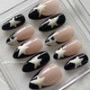 IMSOHOT Long Almond Press on Nails French Black Fake Nails Stiletto Star False Nails with Designs Y2K Glue on Nails Glossy Full Cover Acrylic Nails for Women 24PCS