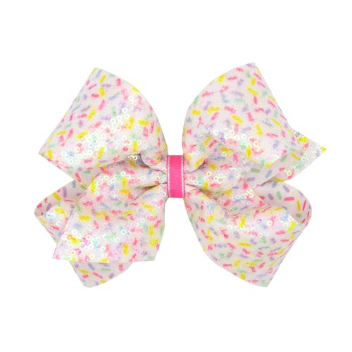 Wee Ones Girls' Colorful Confetti Printed Sequin Grosgrain Hair Bow on a WeeStay Hair Clip, King, Confetti