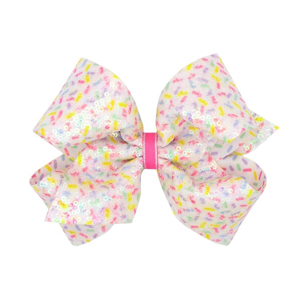 Wee Ones Girls' Colorful Confetti Printed Sequin Grosgrain Hair Bow on a WeeStay Hair Clip, King, Confetti