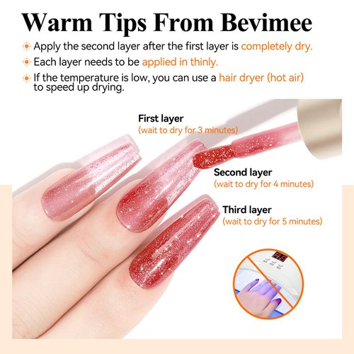 Bevimee Glitter Shimmer Nail Polish, 12ML Quick Dry Brown Red Nail Polish Iridescent Glitter Holographic Nail Polish Reflective Nail Lacquer Natural Nail Art for Beginner-1PC