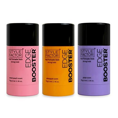 Style Factor Edge Booster Hair Pomade Stick Strong Hold Grape Pineapple Sweet Peach 2.36 oz (Get all 3)