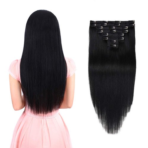Real Clip in Hair Extensions Medium Brown 8 Pieces - Premium Womens Straight Double Weft Thick Remy Hair Extensions Clip in on Human Hair for Long Hair (16" / 16 inch, #4, 102 grams/3.6 Oz )