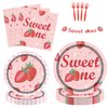 Strawberry Theme Party Kit for 24 Guests - 97 Pcs Including Plates, Forks, Napkins, Bunting - Juicy Fun for Kids' Strawberry-Themed Birthdays