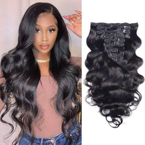 Clip in Hair Extensions Brazilian Body Wave 100% Unprocessed Grade 10A Brazilian Remy Hair Double Wefts Thick and Soft Virgin Human Hair Cheap 8 Pieces/Lot 125g with 16 Clips (20 Inch)