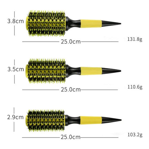Healthcom 3 in 1 Ceramic & Ionic Bristle Round Barrel Hair Brush Set for Women & Men - Professional Styling, Blow Drying, Curling with Boar Bristle Brush & Scalp Comb (Yellow)