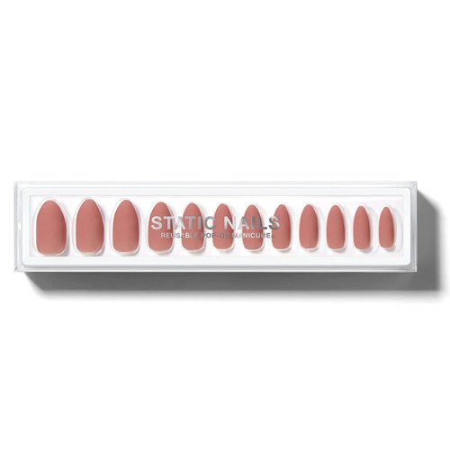 Static Nails Reusable Pop-On Manicure Set, Non-Damaging Glue-On Nails (Matte Rose Almond) - False Nails with Static Nail Glue, Nail Set, Fake Acrylic Press On Nails