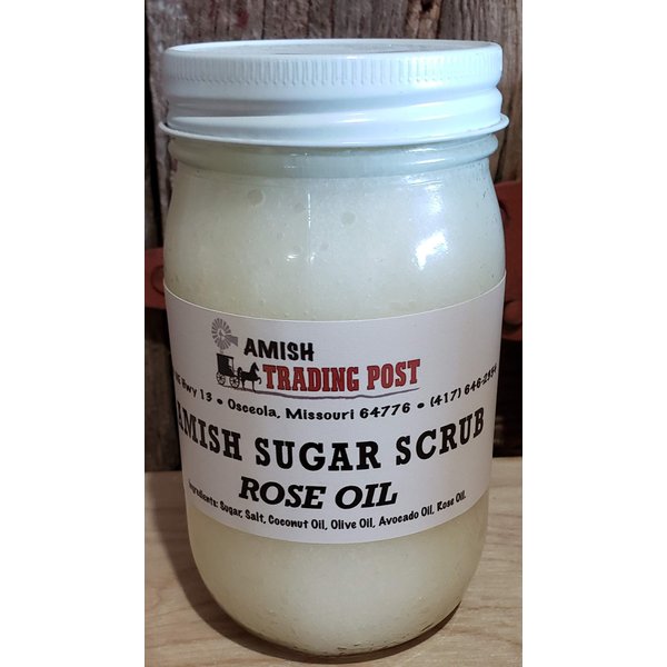 Amish Sugar Scrub all Natural Homemade Product! 1 pint glass jar Facial Scrub (Rose Oil)