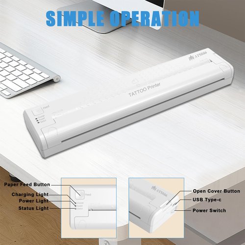 YILONG Tattoo Stencil Printer, Bluetooth Thermal Transfe Machine - Portable ATS886 Tattoo Printer Machine for Tattoo Artists & Beginners Tattoo Supplies,Compatible with Smartphone/Pc