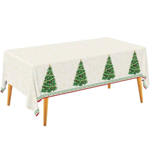 Christmas Table Decorations, Christmas Tree Disposable Tablecloth Waterproof Plastic Rectangular Table Cover for Merry Christmas Party Supplies, 3 PCS, 54 X 108 inch