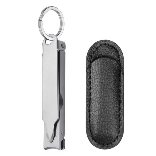 XGIZMOO Ultra Thin Portable Fingernail Clipper Mini Travel Folding Toe Nail Clippers, Wide Jaw Cutter with Keychain Curved Trimmer, Flip Open Brushed Finish (Small-Brushed)