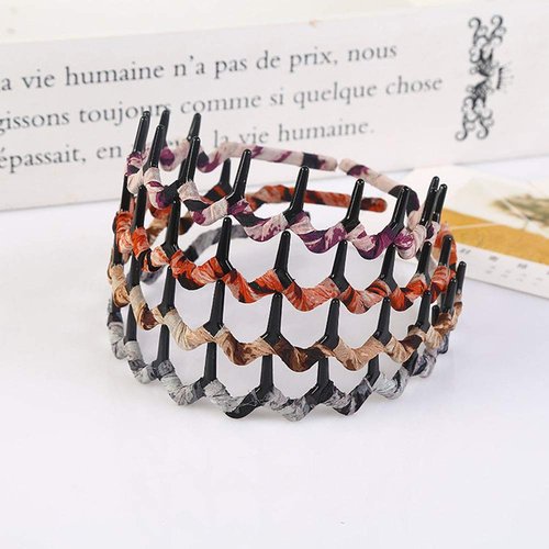 5PCS Zig Zag Wrapped Cloth Headband Plastic Sharks Tooth Hair Comb Hair Hoop Headwear Accessory for Lady Women