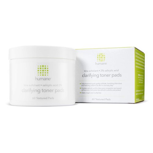Humane Clarifying Toner Pads for Face - 2% BHA Liquid Salicylic Acid - Pore Minimizer and Facial Exfoliator - Gentle for All Skin Types - Removes Excess Oil, Dead Skin Cells, and Grime - 4 Ounce