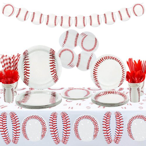 Baseball Party Decorations - Including Plates, Cups, Napkins, Tableware, Tablecloth, Balloons, Banner, Baseball Birthday Supplies for Kids and Baseball Fans - Serve 20