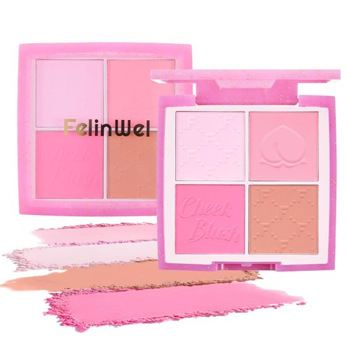 FelinWel Blush for Cheeks Matte Powder Blush Palette Long-lasting 4-color for Healthy Glow