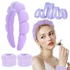 LOVNFC spa headband for washing face purpleset with 1 makeup headband & hair claw clips & 2 wrist band for women make up cute fluffy skincare headband christmas gift set for girls