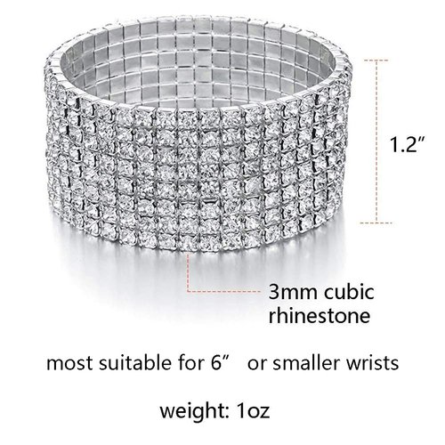 Zealmer Women Clear Rhinestone 8 Row Stretch Bracelet Silver Tone(small)