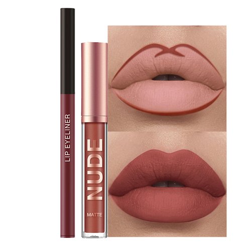 Rosarden Matte Lipstick and Lip Liner Set, 2Pcs Cream Nude Mauve Long Lasting Waterproof Lipliner Pencil & Matte Lip Gloss, Retractable Lip Liner and Liquid Lipstick for Women Girls Lip Makeup(#05)