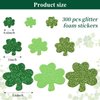 Avikosi 300 Pieces Green Glitter Shamrock Foam Stickers for St Patrick's Day - Lucky Clover Foam Stickers for Kids, St. Patricks Day Irish Party Decoration Craft Supply Self Adhesive Seals