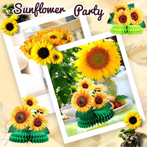 8 Pieces Sunflower Party Honeycomb Centerpieces Table Decorations Sunflower Supplies Sun Flowers Party Table Decor Sunflower Party Decorations Party Table Topper for Sunflower Themed Party