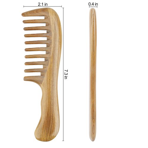 Onedor Handmade 100% Natural Green Sandalwood Hair Combs - Anti-Static Sandalwood Scent Natural Hair Detangler Wooden Comb (Extra Wide Tooth)