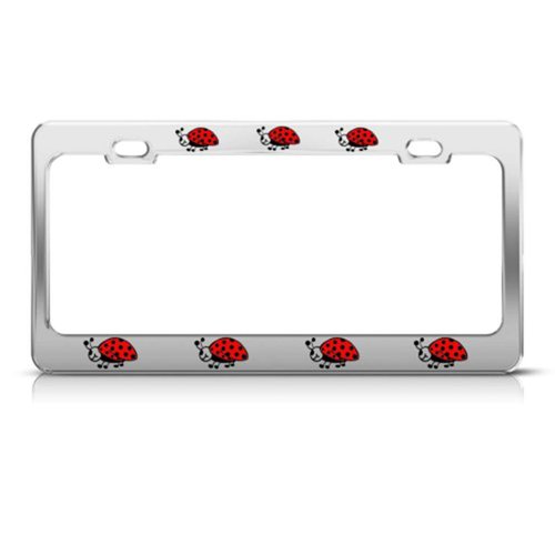 Speedy Pros Metal License Plate Frame Ladybug Lady Bug Style B Car Accessories Chrome 2 Holes