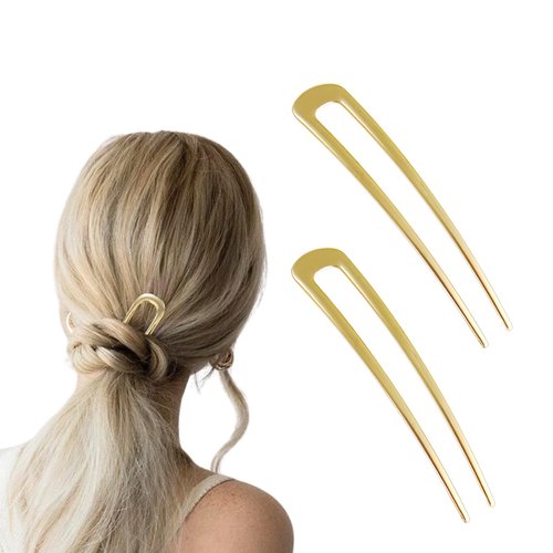 2Pcs Gold U Shaped Hair Pins, French Hair Pins, Metal French U Pins, Vintage Hair Fork Hair Pin Hairstyle Accessories Christmas Gifts for Women and Girls