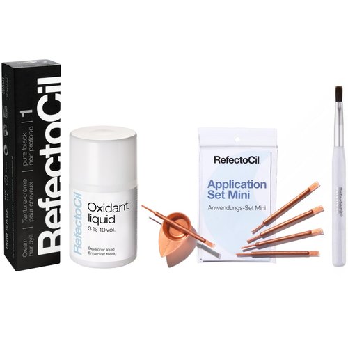 RefectoCil Black (#1) Hair Tinting Kit Includes Cream Hair Dye + Application Set &amp; Mixing Dish