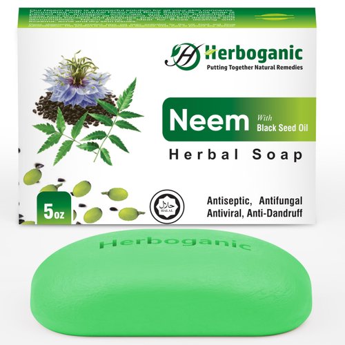 HERBOGANIC Neem and Black Seed Oil Herbal Soap | Natural Bar Soap for Face and Body | Purifying and Nourishing | Suitable for Men and Women| 5 Oz (Pack of 1)…