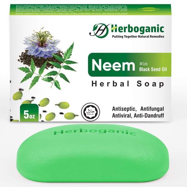 HERBOGANIC Neem and Black Seed Oil Herbal Soap | Natural Bar Soap for Face and Body | Purifying and Nourishing | Suitable for Men and Women| 5 Oz (Pack of 1)…