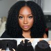 Domiso New Super V Part Human Hair Wig Afro Kinky Curly V Part Wig No Glue No Sew Clip in Half Wig Pre-Minimum Leave Out Elastic Band and Removable Clips fo Secure 200% Density Beginner Wig 18 Inch