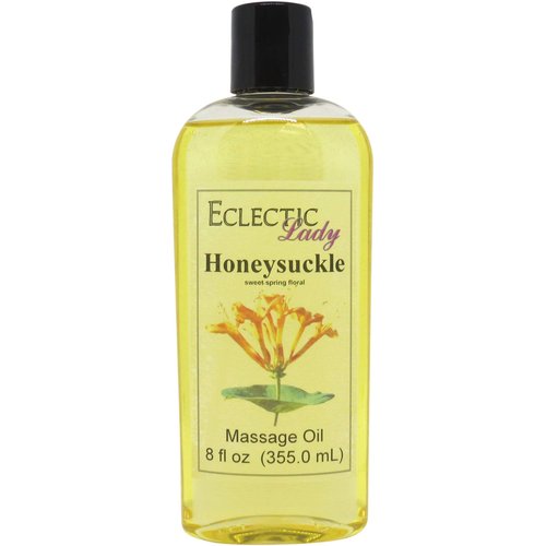 Honeysuckle Massage Oil, 8 oz, With Sweet Almond Oil and Jojoba Oil, Preservative Free, Perfect for Aromatherapy and Relaxation