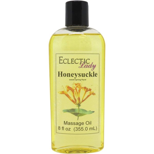 Honeysuckle Massage Oil, 8 oz, With Sweet Almond Oil and Jojoba Oil, Preservative Free, Perfect for Aromatherapy and Relaxation