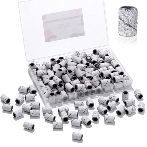 Makartt Sanding Bands for Nail Drill, 100 Pcs Nail File Sanding Bands for Drill Bits #180 Medium Grits for Acrylic Nails Gel Removing and Shaping, Upgrade Thicker Durable Sanding Drill Bit, White