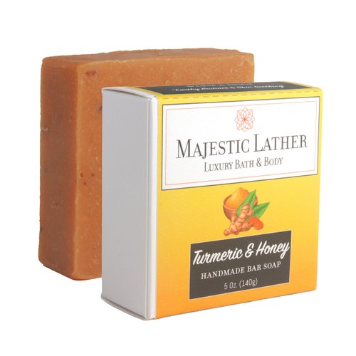 Turmeric & Honey Luxury Handmade Bar Soap for Face & Body. Gentle Cleansing, Soothing, Moisturizing & Nourishing - Shea Butter & Natural Oils. Cold Process. Vegan. For All Skin Types.5.0 Oz.