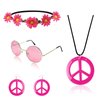 Hippie Costume Set Includes Peace Sign Necklace & Earring, Flower Crown Headband and Sunglasses 60s 70s Party Accessories (Sweet Girl)