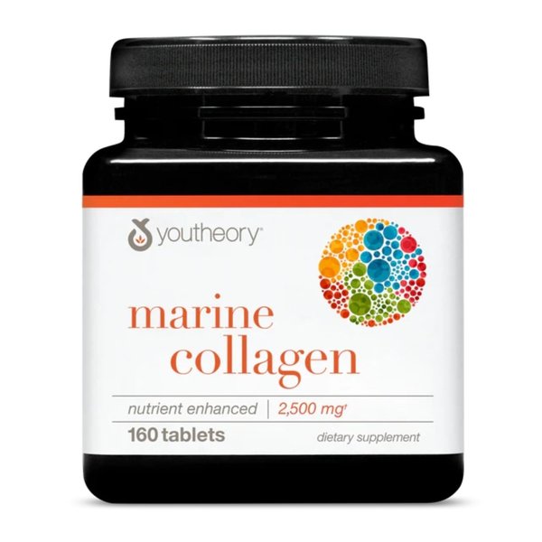 Youtheory Marine Collagen - 2,500 mg Hydrolyzed Collagen - Supports Skin* - Fish-Sourced Collagen - with Vitamin C, A, C, E, B6, B12 & More - Highly Digestible and Absorbable - 160 Tablets