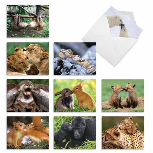 The Best Card Company - 10 Wildlife Thank You Greeting Cards w/Envelopes, Cute Animal Boxed Notes Stationery - Animal Smackers M6594TYG