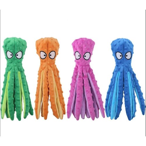 Dog Toy Octopus - No Stuffing Crinkle Plush Dog Toys for Puppy Teething, Durable Interactive Dog Chew Toys for Dogs Training and Reduce Boredom (Blue/Green/Orange/Purple)