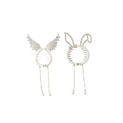 Leadigol 2PCS Hair Claw Clip, Strong Hold Metal Hair Clip, Pearl Chain Tassel Hair Clamp, Nonslip Hair Grab Clips, Hair Clips with Tassel, Pearl Tassel Hair Jaw Clamp