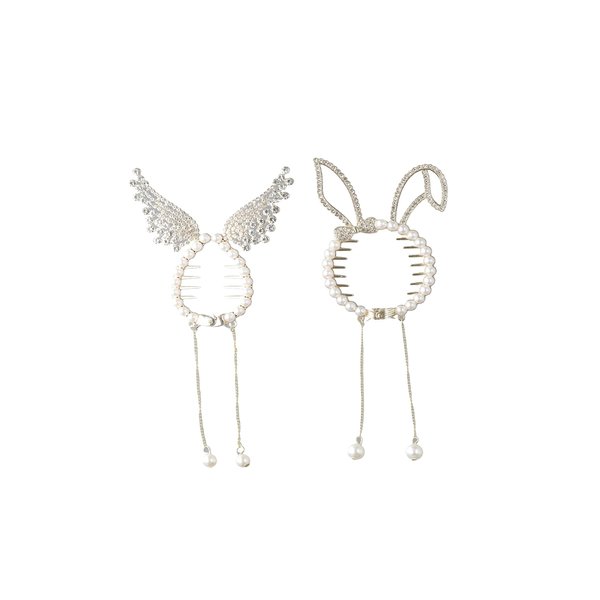 Leadigol 2PCS Hair Claw Clip, Strong Hold Metal Hair Clip, Pearl Chain Tassel Hair Clamp, Nonslip Hair Grab Clips, Hair Clips with Tassel, Pearl Tassel Hair Jaw Clamp
