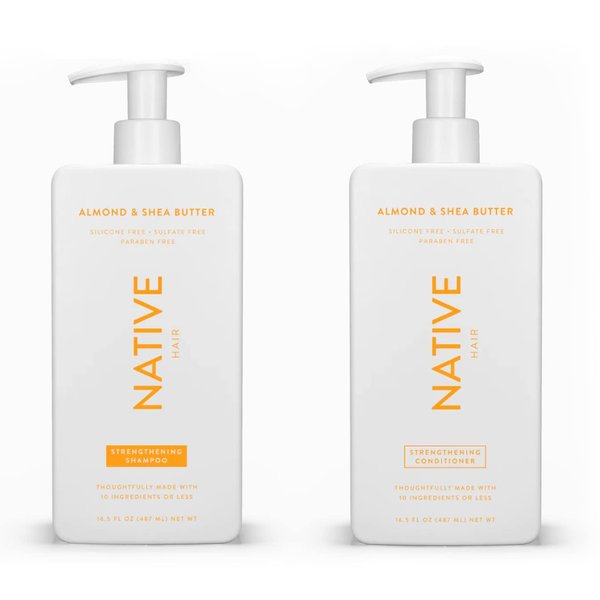 Native Shampoo and Conditioner Set | Sulfate Free, Paraben Free, Dye Free, with Naturally Derived Clean Ingredients| 16.5 oz (Almond & Shea Butter, Strengthening), 1.31 pounds