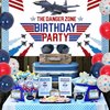 68Pcs Fighter Jet Birthday Decorations for Boys Red Blue Balloons Garland Arch Kit with Aircraft Birthday Party Backdrop Fighter Jet Airplane Theme Party Supplies