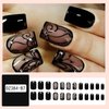 Black Press on Nails Medium Square Fake Nails with Black Vine Designs Dark Style Glue on Nails Press ons Acrylic False Nails Full Cover Stick on Nails for Women